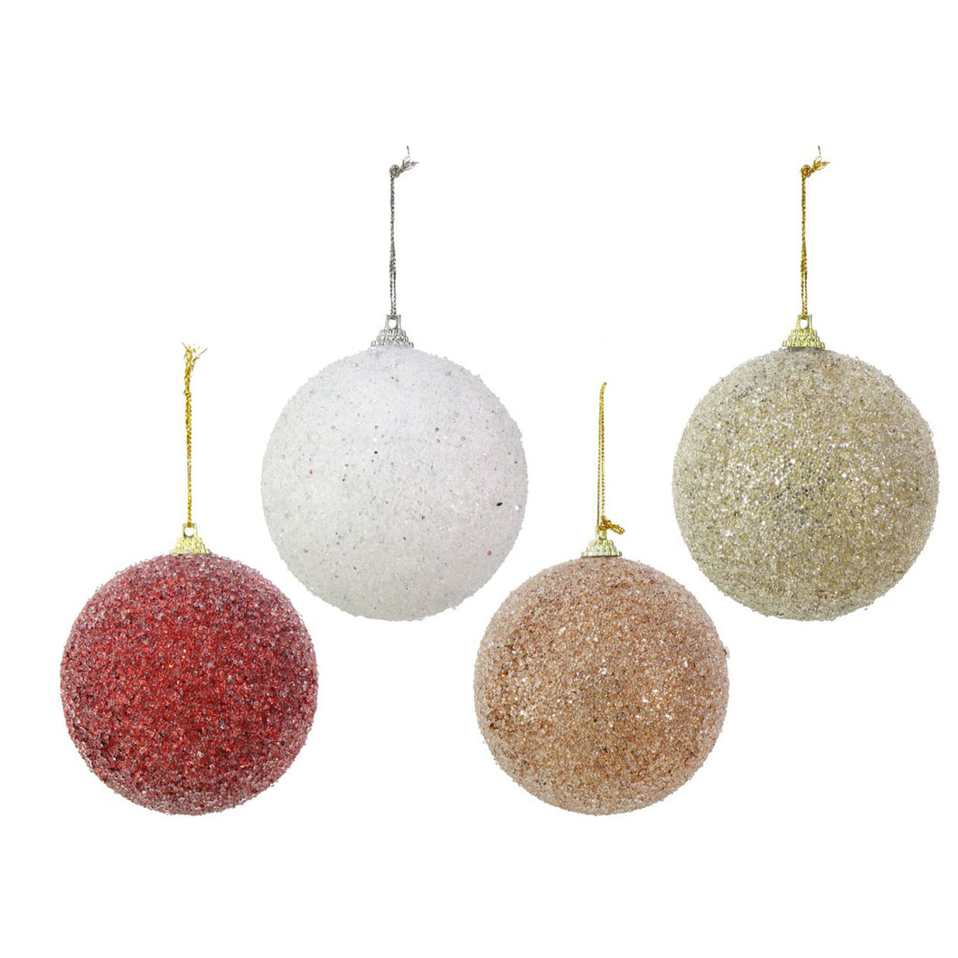 Festive Magic Sugar Frosted Christmas Bauble 80mm Assorted