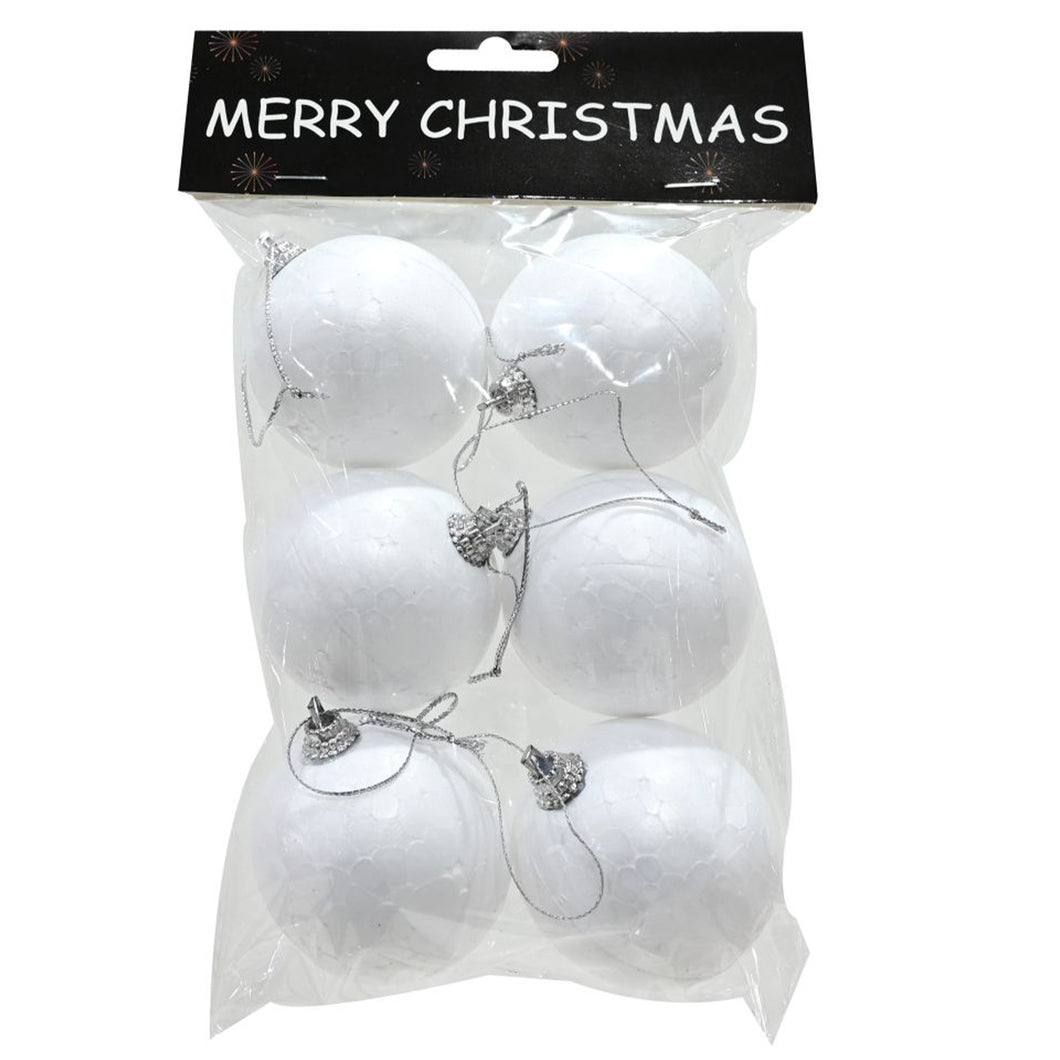 Merry Christmas Hanging Polystyrene Decorative Baubles 6 Pack