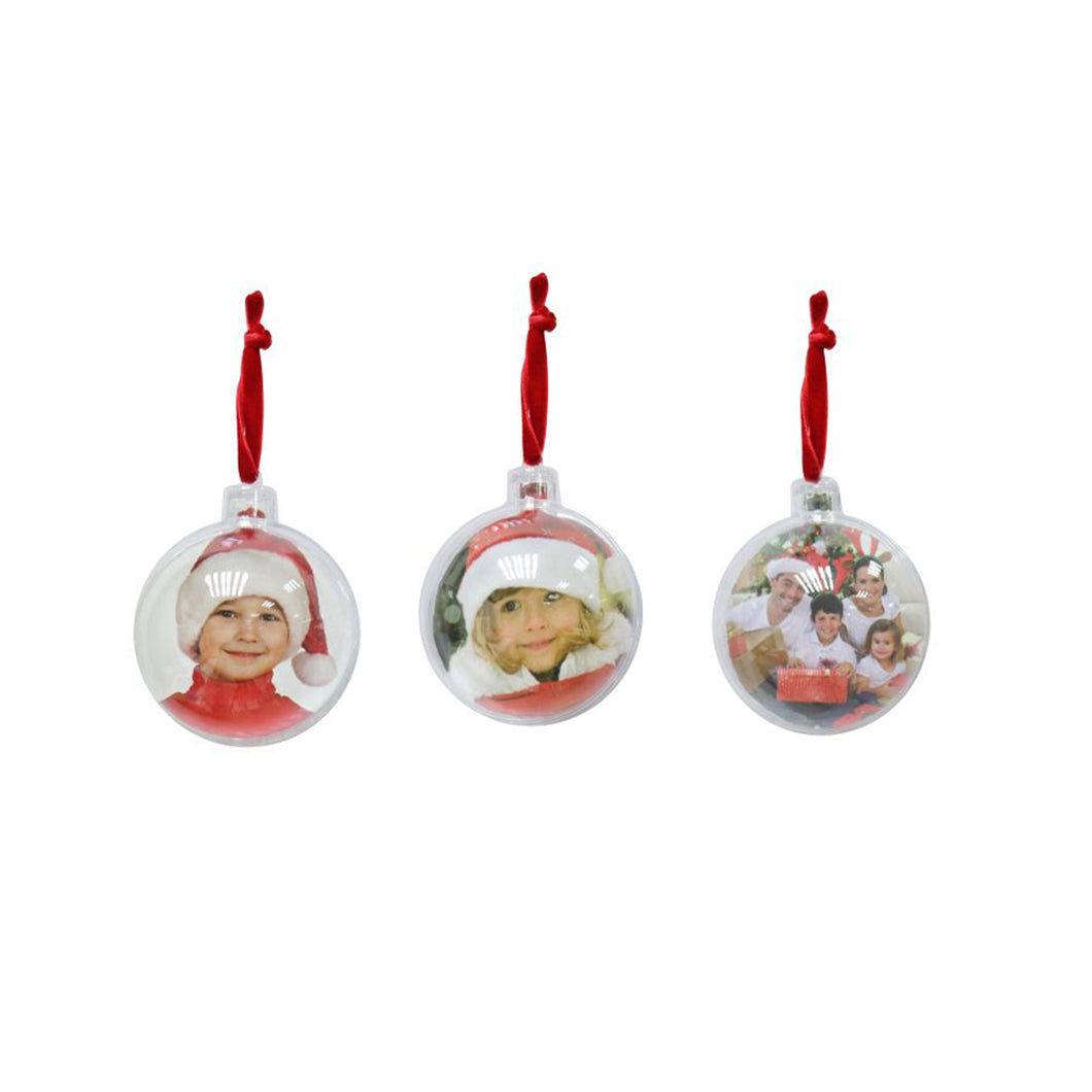 Christmas Photo Bauble With Red Loop 