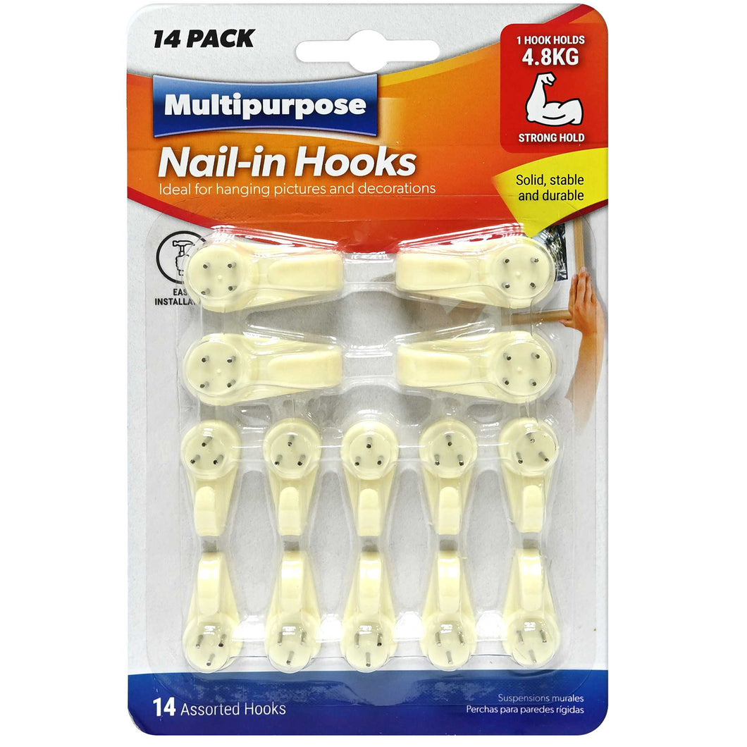 Multipurpose Nail In Assorted Hooks 14 Pack