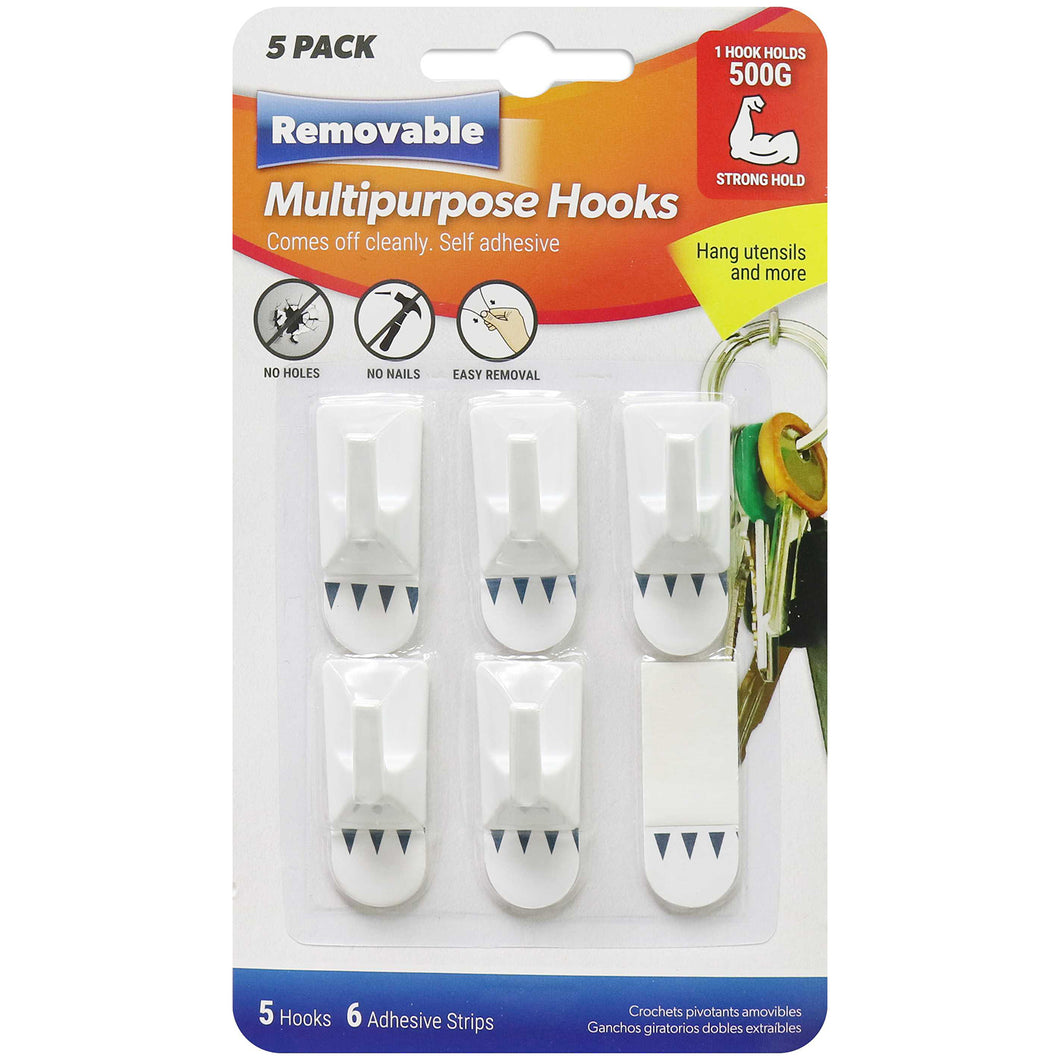 Removable Multipurpose Hooks 5 Pack
