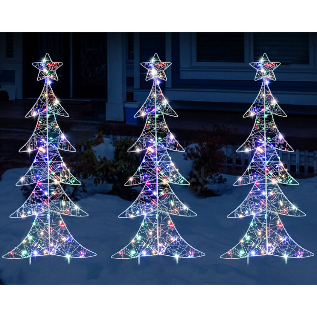 Festive Magic Super Bright Multicoloured LED Wire Path Trees 3 Pack