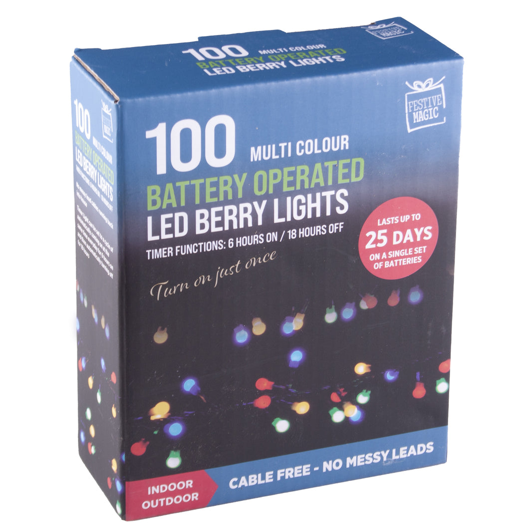 Festive Magic Multi Colour 100 Battery Operated LED Berry Lights