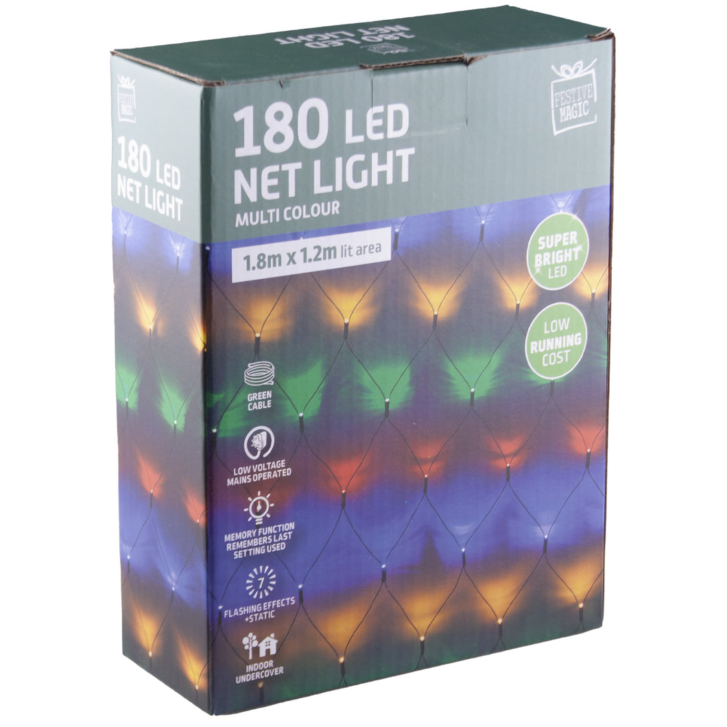 Festive Magic Multi-Coloured Super Bright 180 LED Christmas Net Lights
