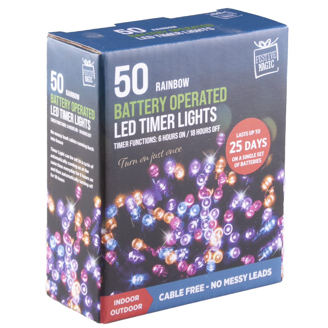 Festive Magic Rainbow Battery Operated LED Timer Christmas Lights
