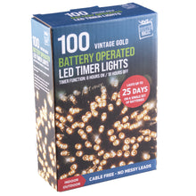 Load image into Gallery viewer, Festive Magic Vintage Gold Battery Operated LED Timer Christmas Lights
