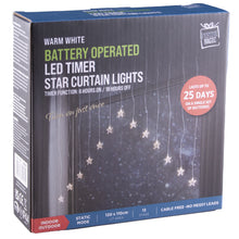 Load image into Gallery viewer, Festive Magic Warm White Battery Operated Star Curtain Christmas Lights