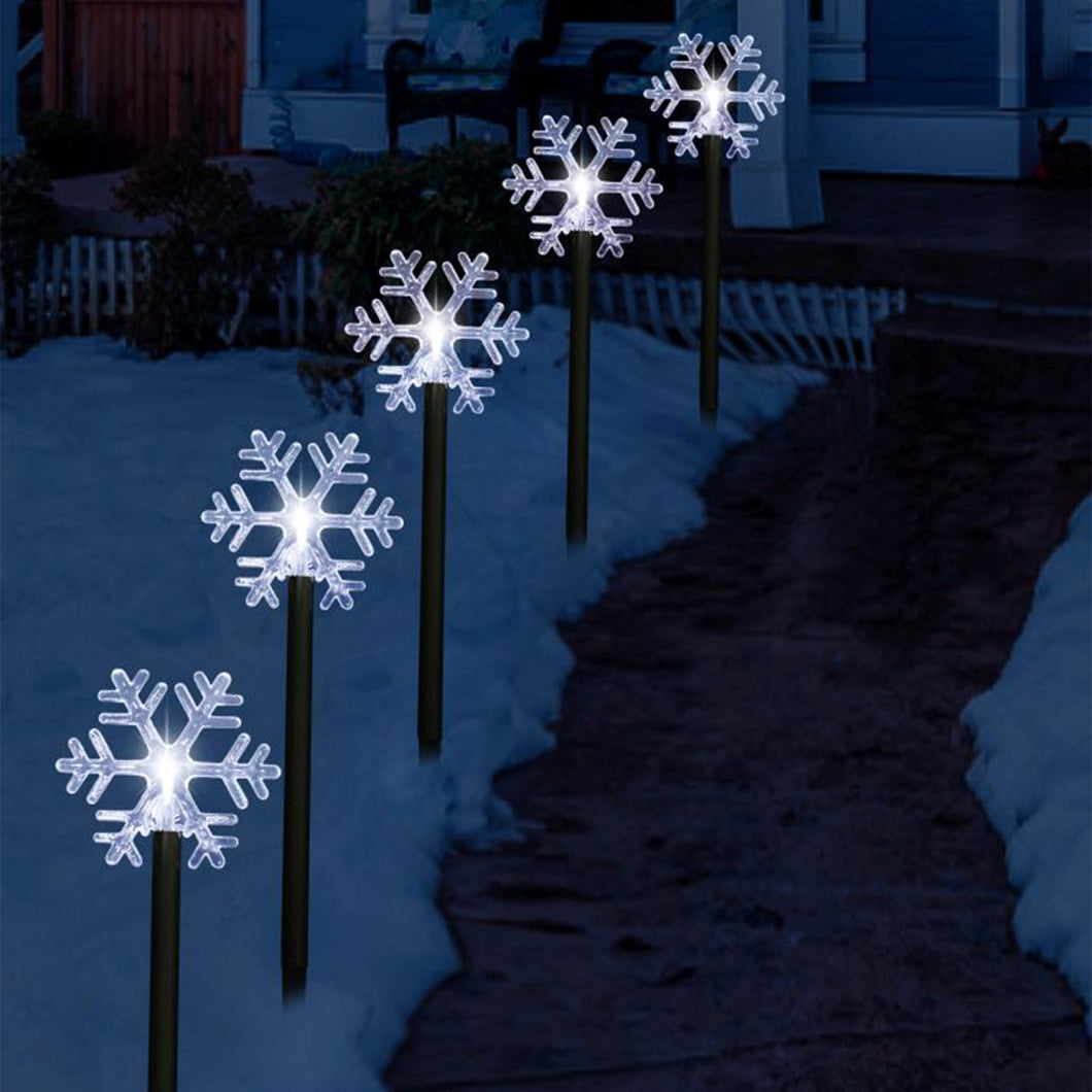 Festive Magic Cool White LED Path Snowflakes 5 Pack