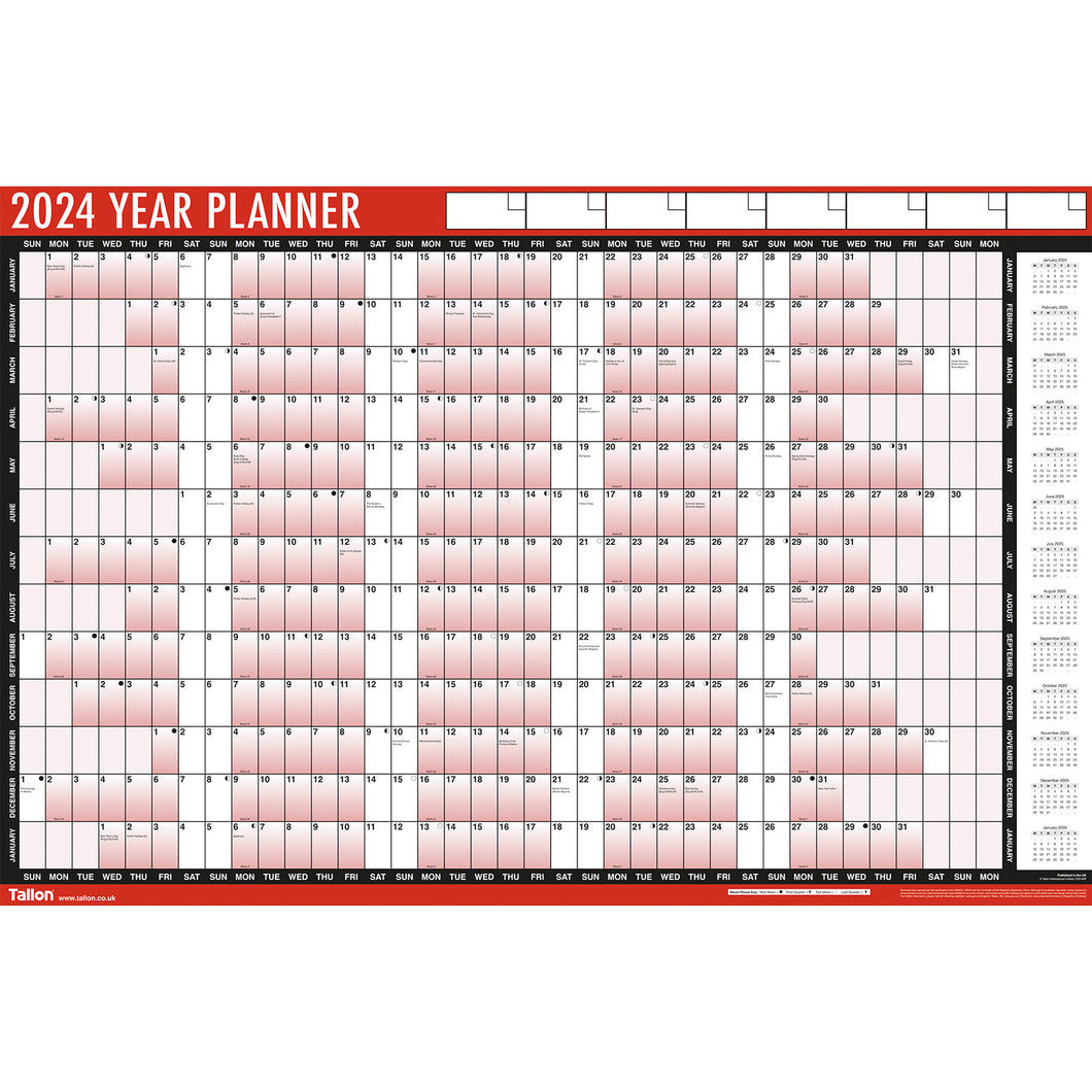 2024 Yearly Wall Planner 85 x 58 cm