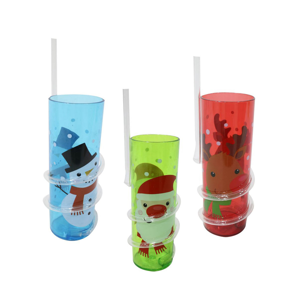 Christmas Tumbler With Spiral Straw 400ml Assorted