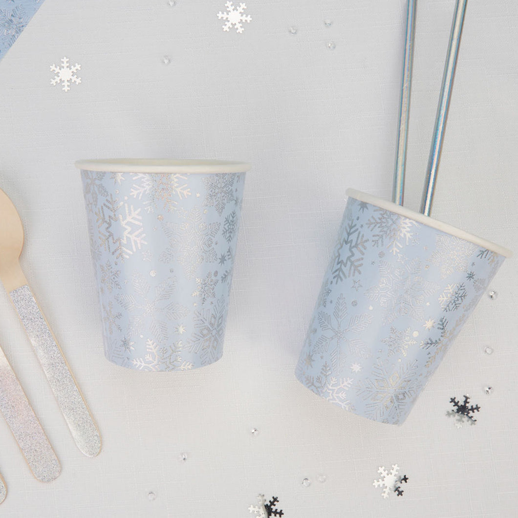 Iridescent Snowflake Christmas Paper Cups 8 Pack