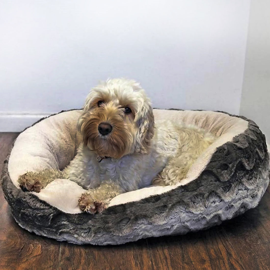 Rosewood Snuggle Plush Grey & Cream Dog Bed 32''