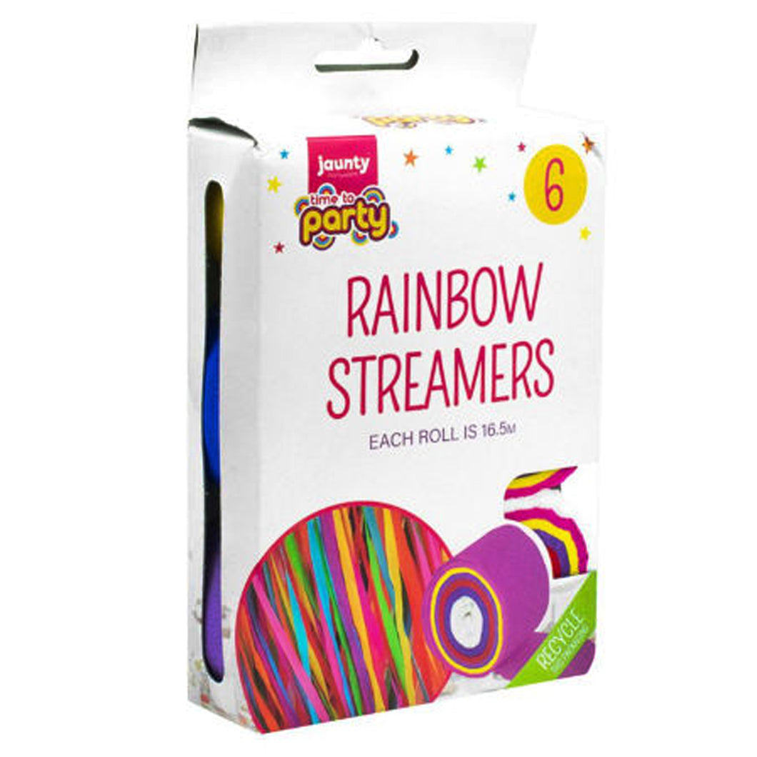 Jaunty Rainbow Coloured Streamers 6 Rolls