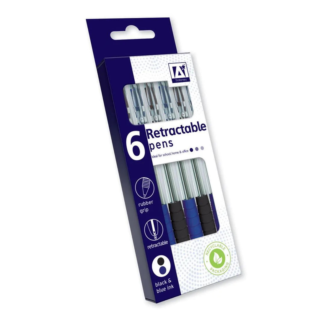 Retractable Ballpoint Pens 6 Pack