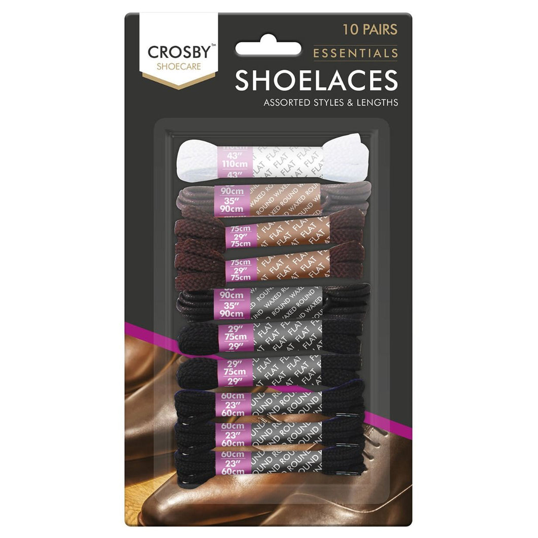 Crosby Shoe Laces Assorted Colours 10 Pack