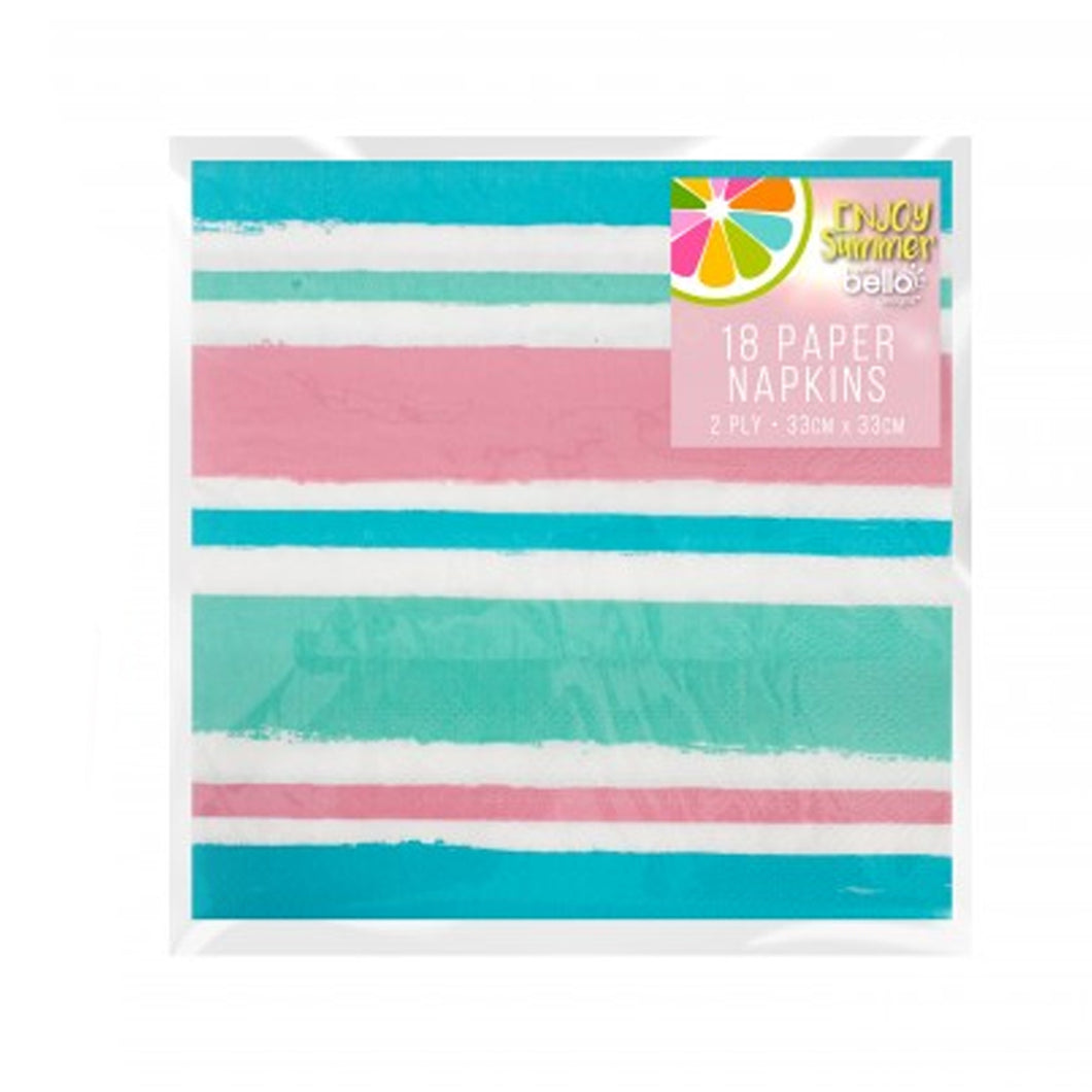 Striped Blue & Pink Paper Napkins 18 Pack