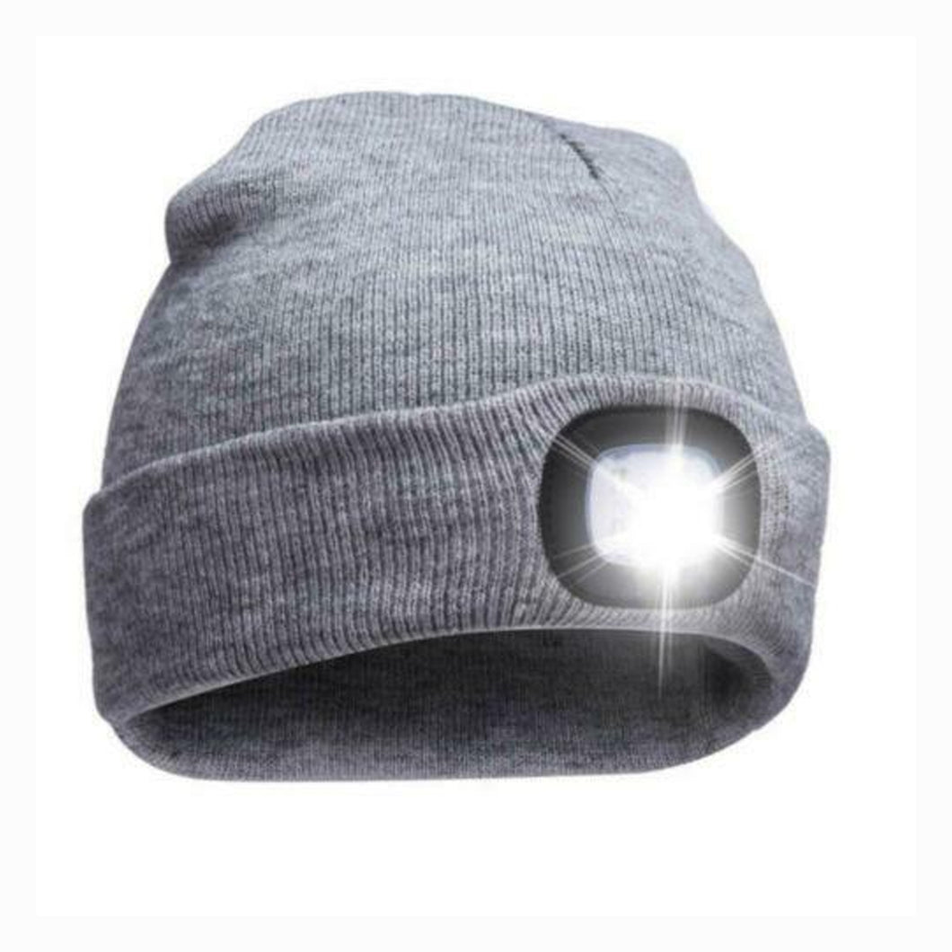 Grey Hat With Rechargeable USB Headlight