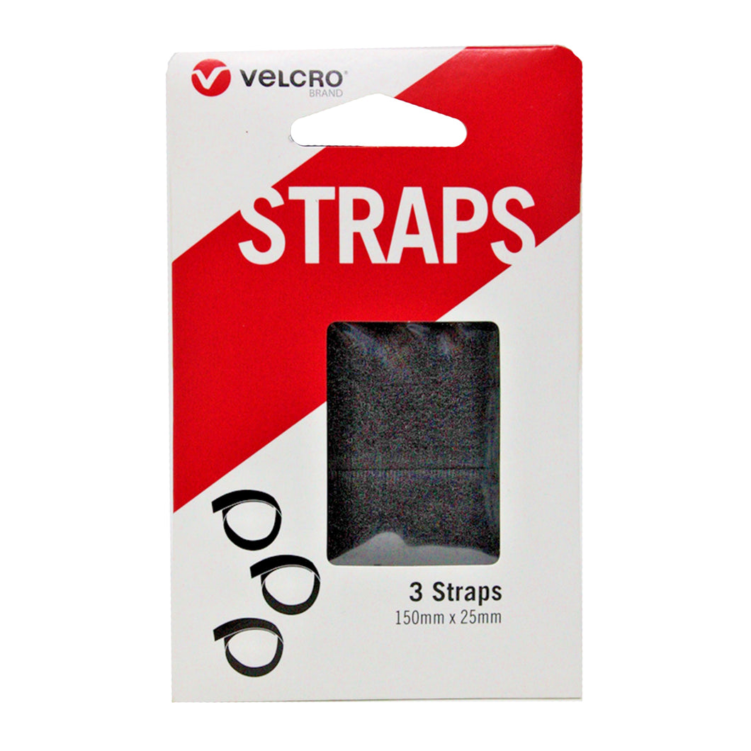 Black Velcro Straps 150x25mm 3 Pack