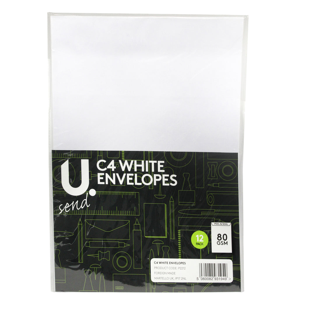 C4 White Envelope 12 Pack