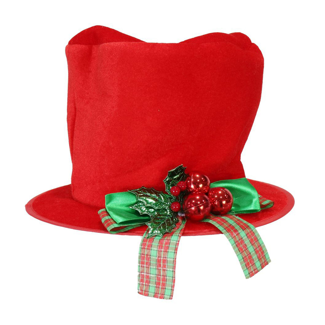 Red Velvet Christmas Top Hat With Holy Berries