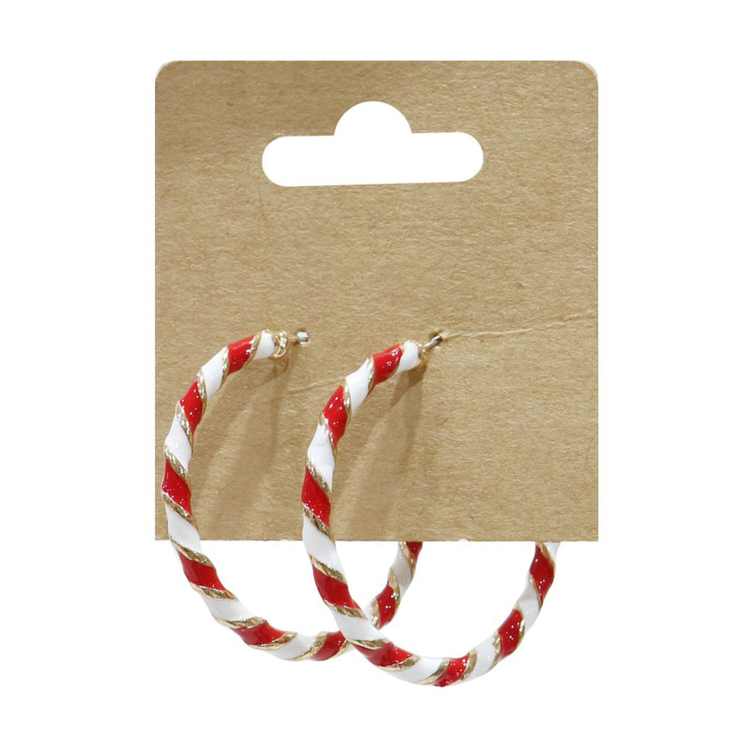 Christmas Candy Stripe Hoop Stud Earrings