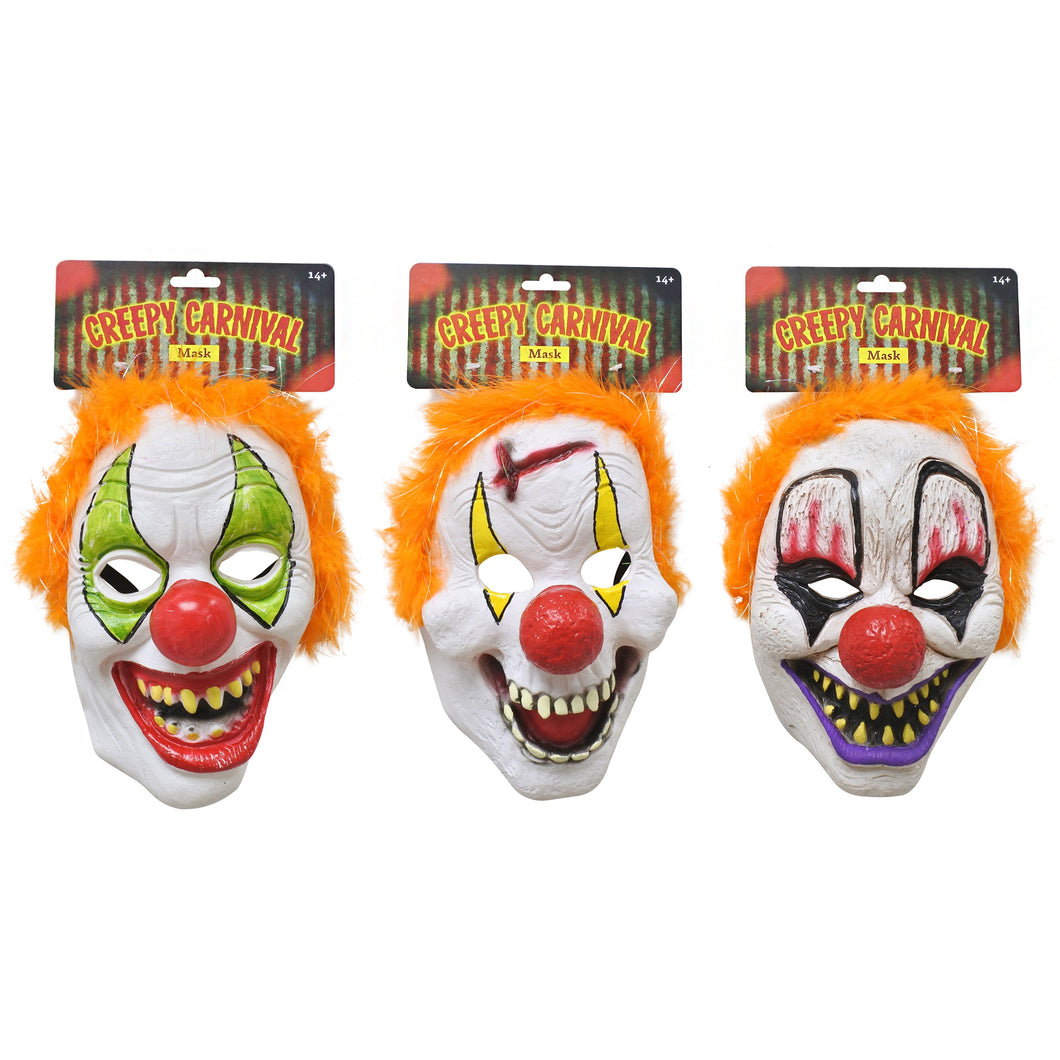 Creepy Carnival Clown Mask With Wig - Assorted