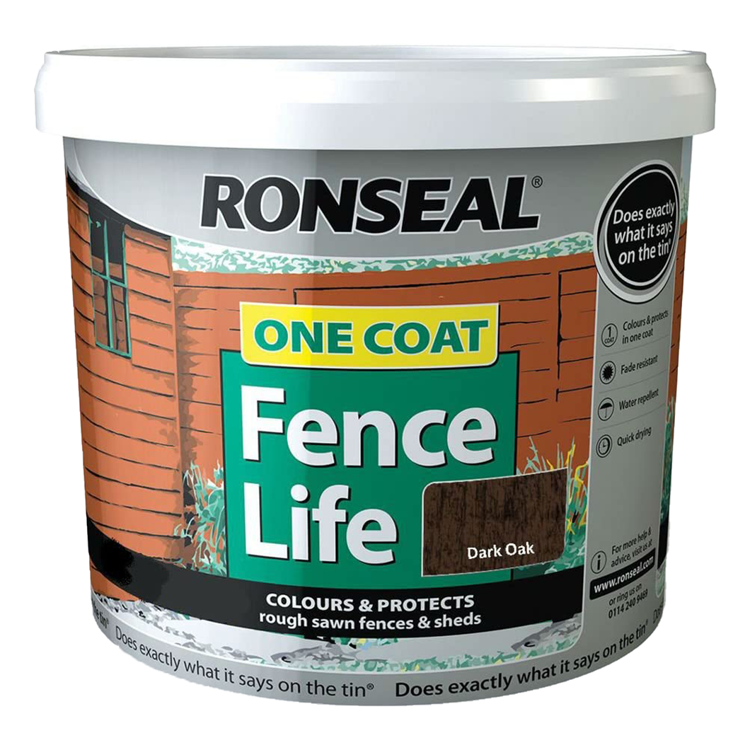 Ronseal One Coat Fence Life 9ltr - Dark Oak