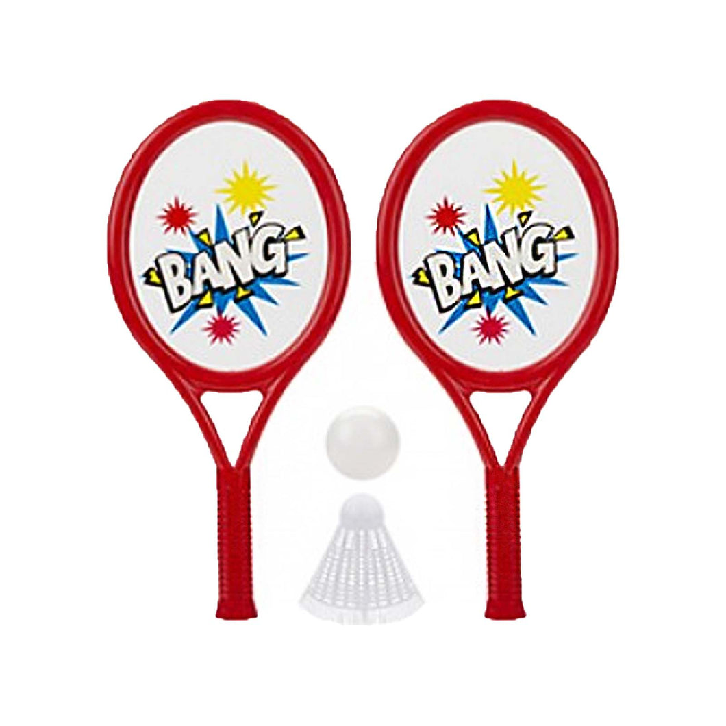 Two bats with a ball and shuttlecock
