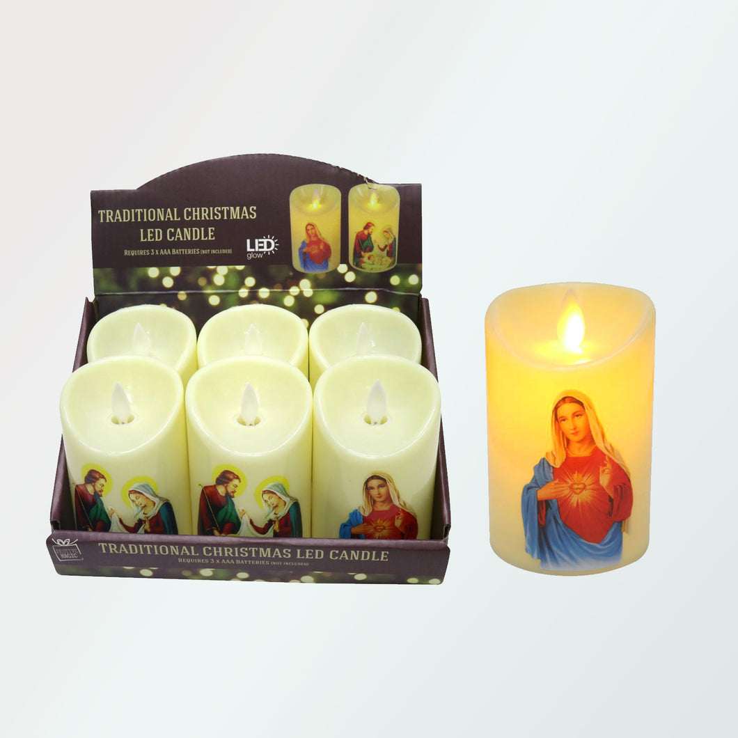 Traditional LED Christmas Candle 10.5cm Nativity Print Assorted