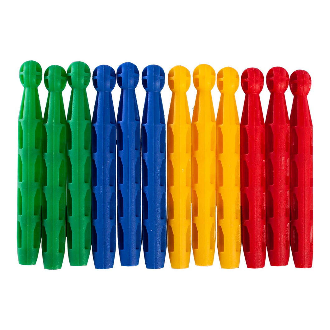 24 pack of green, blue, yellow, and red plastic laundry pegs