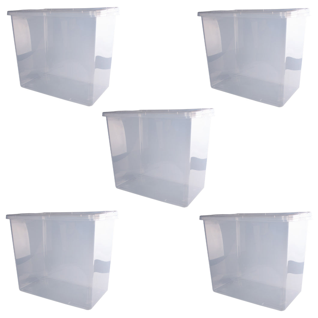 80 Litre Clear Storage Box And Lid 5 Pack