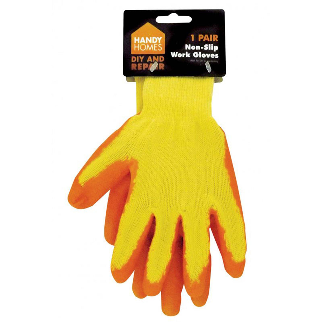 Non-slip work gloves in yellow with orange rubber palms