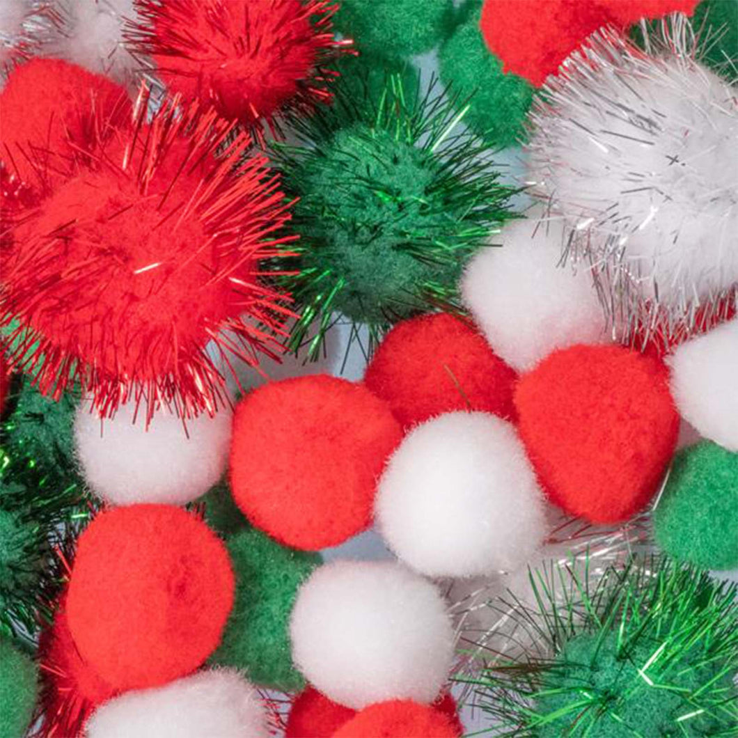 Habico Mixed Red, Green, And White Pom Poms