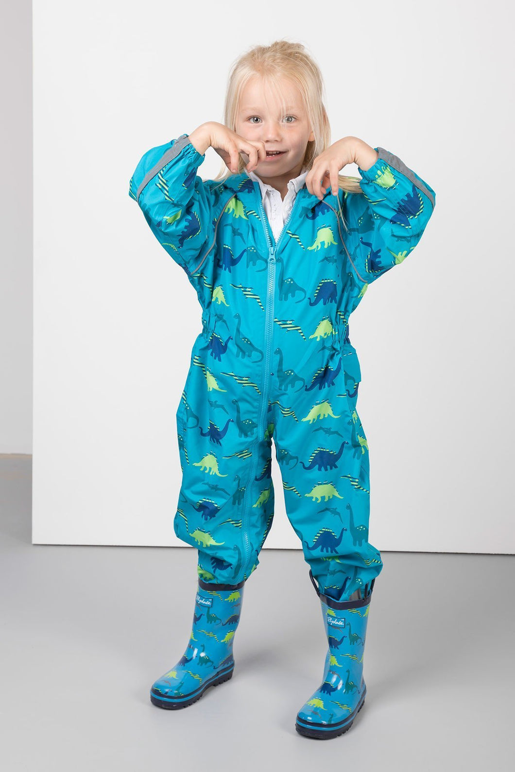 Dinosaur Blue - Junior Patterned Splash Suit