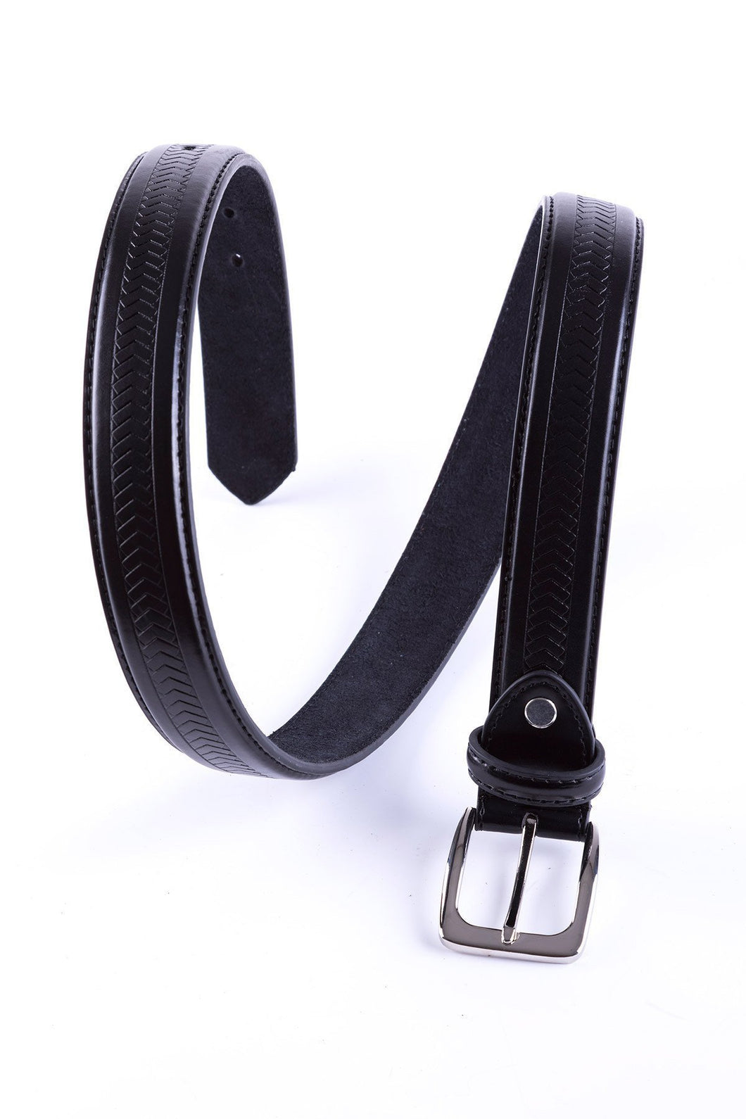 Black - Patterned Leather Belt 5028