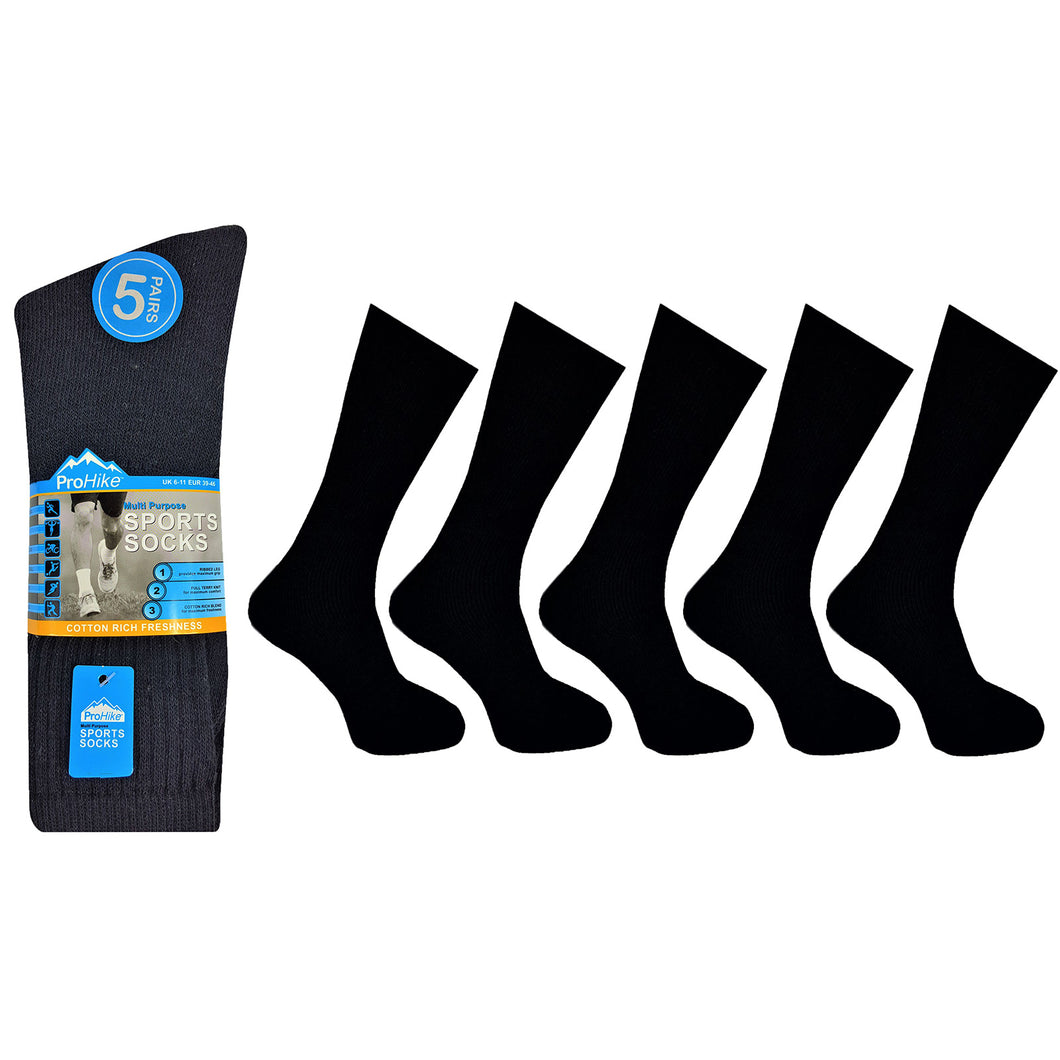 Men's Black Sport Socks 5 Pack