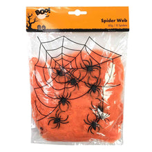 Load image into Gallery viewer, Orange spiderweb with 8 black spiders
