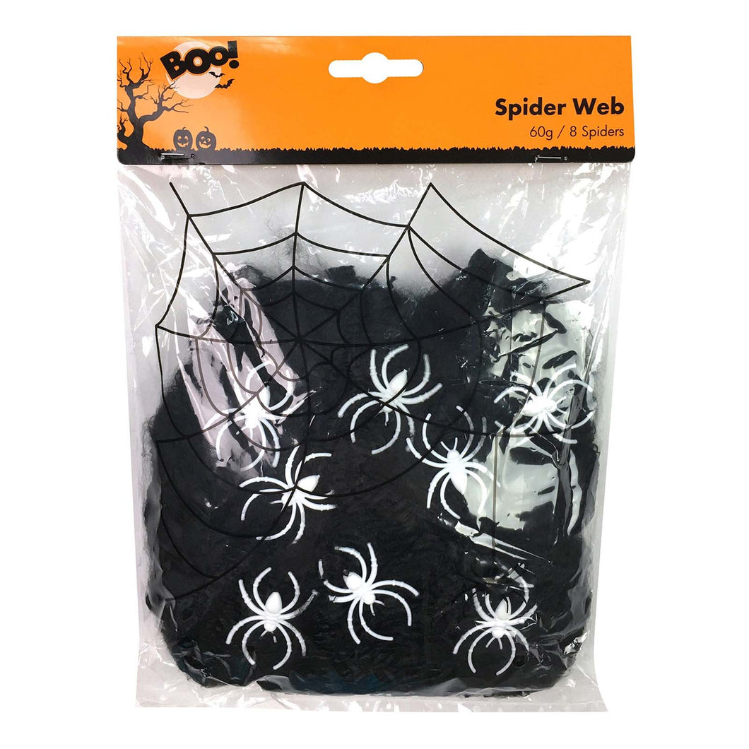 Black spiderweb with 8 white spiders