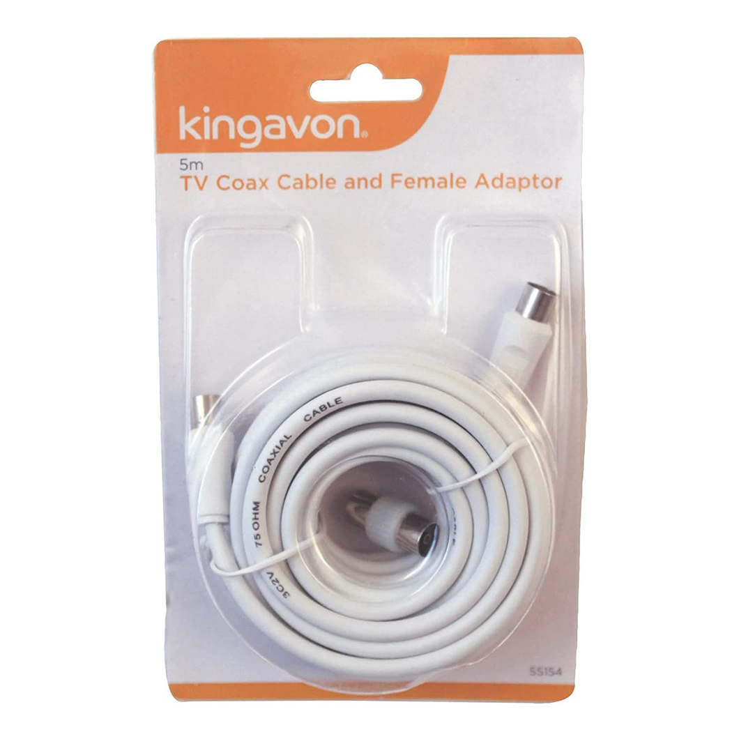 Kingavon TV Coax Cable with Female Adapter 5m