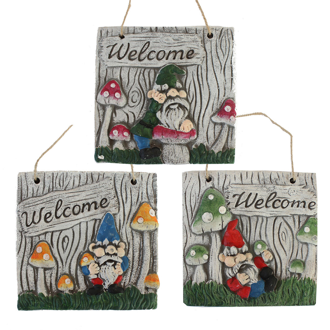Garden Stone Hanging Square Gnome Welcome Plaque