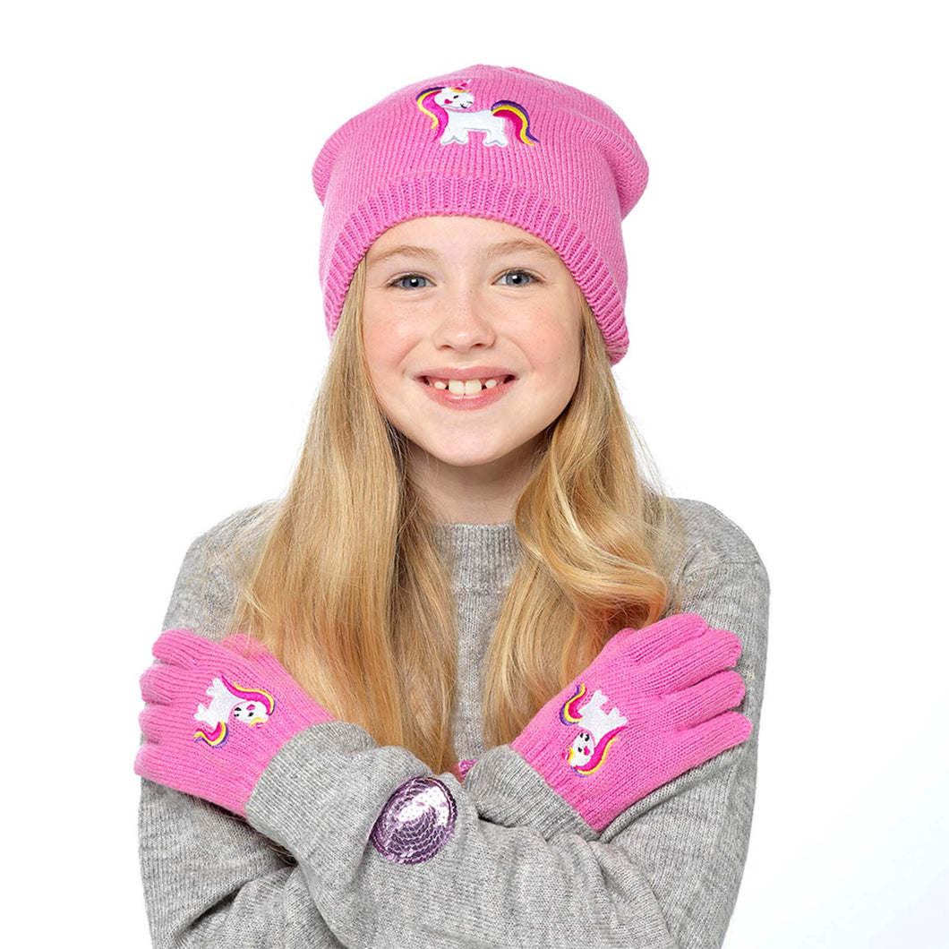 Children's Unicorn Motif Hat - Pink