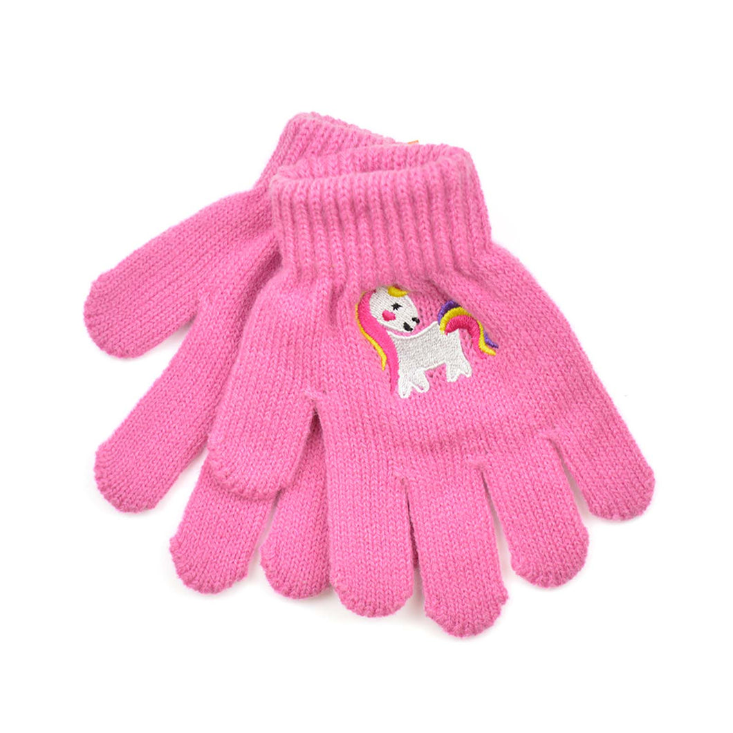 Children's Unicorn Motif Gloves - Pink