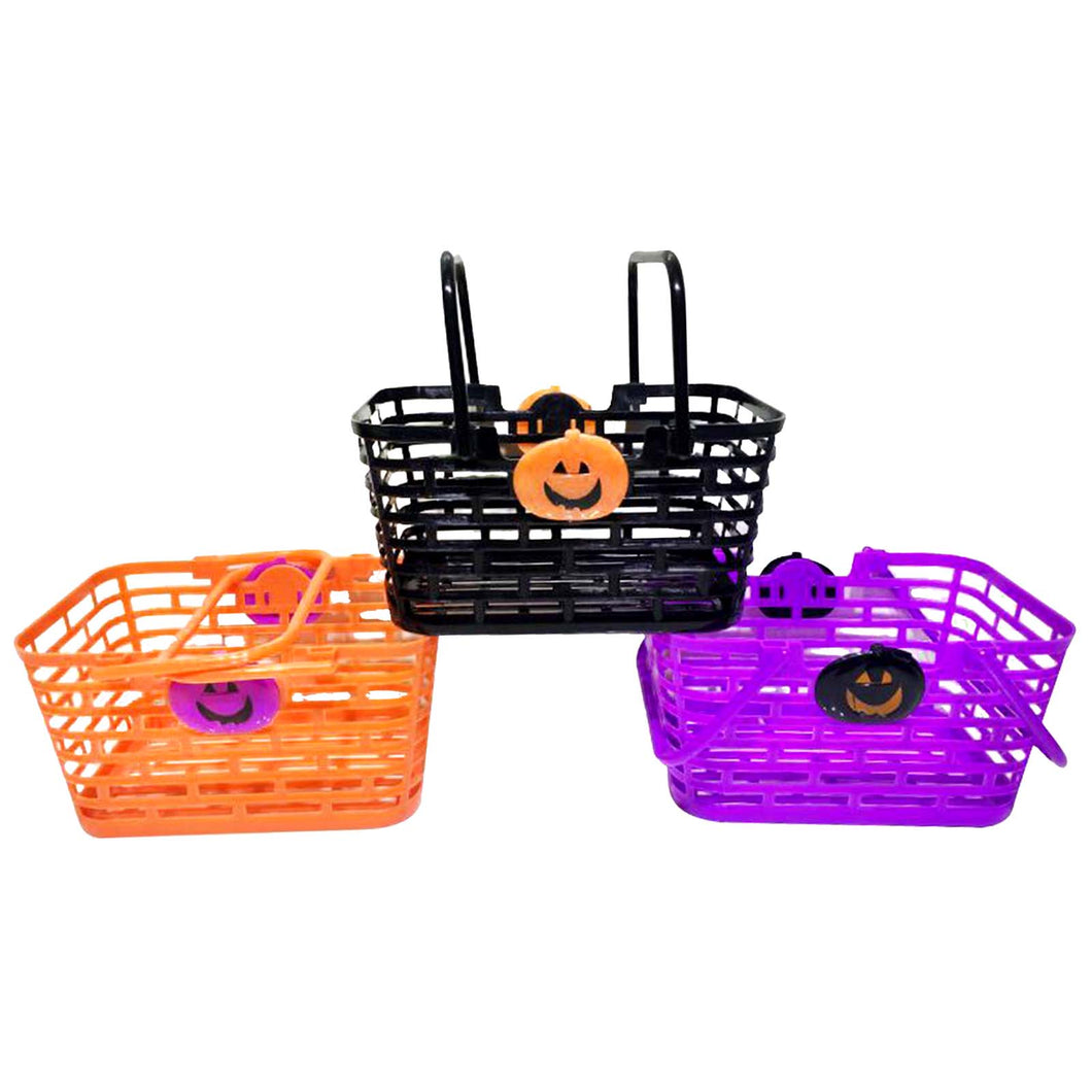 Orange, black, and purple trick or treat carriers