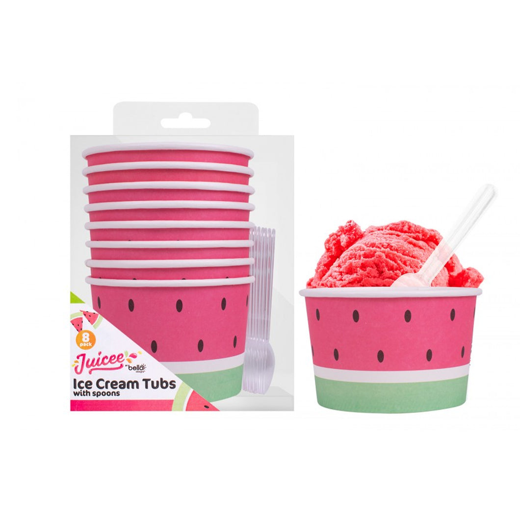 Bello Juicee Watermelon Ice Cream Tubs & Spoons 8pk