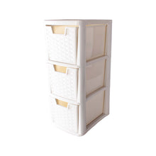 Load image into Gallery viewer, Cream rattan style tower of three drawers