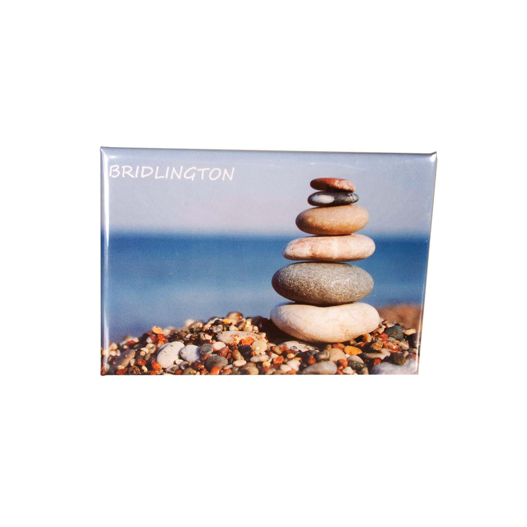 Bridlington magnet showing balancing stones on a beach