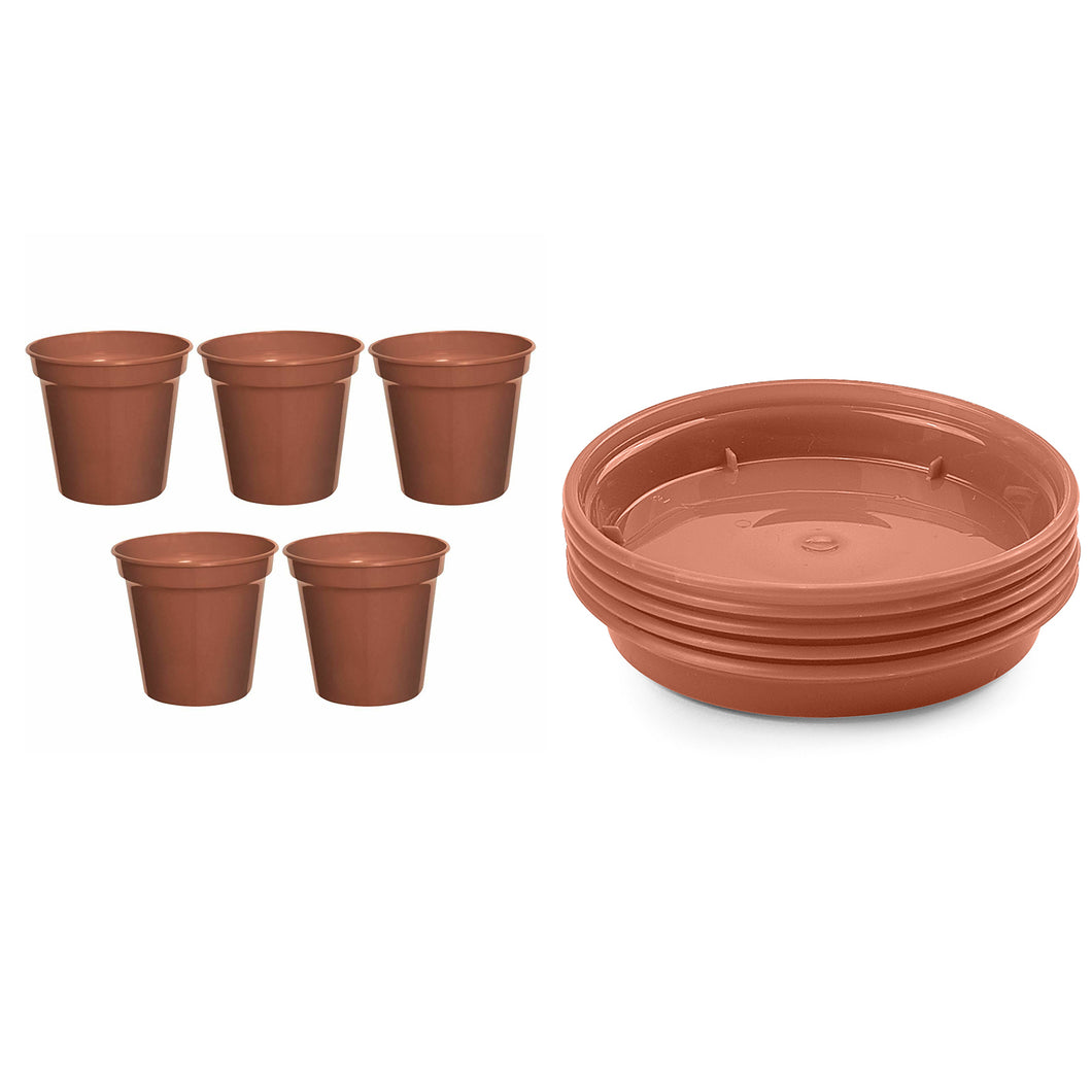 Whitefurze Terracotta Pots & Saucers Set 5pk