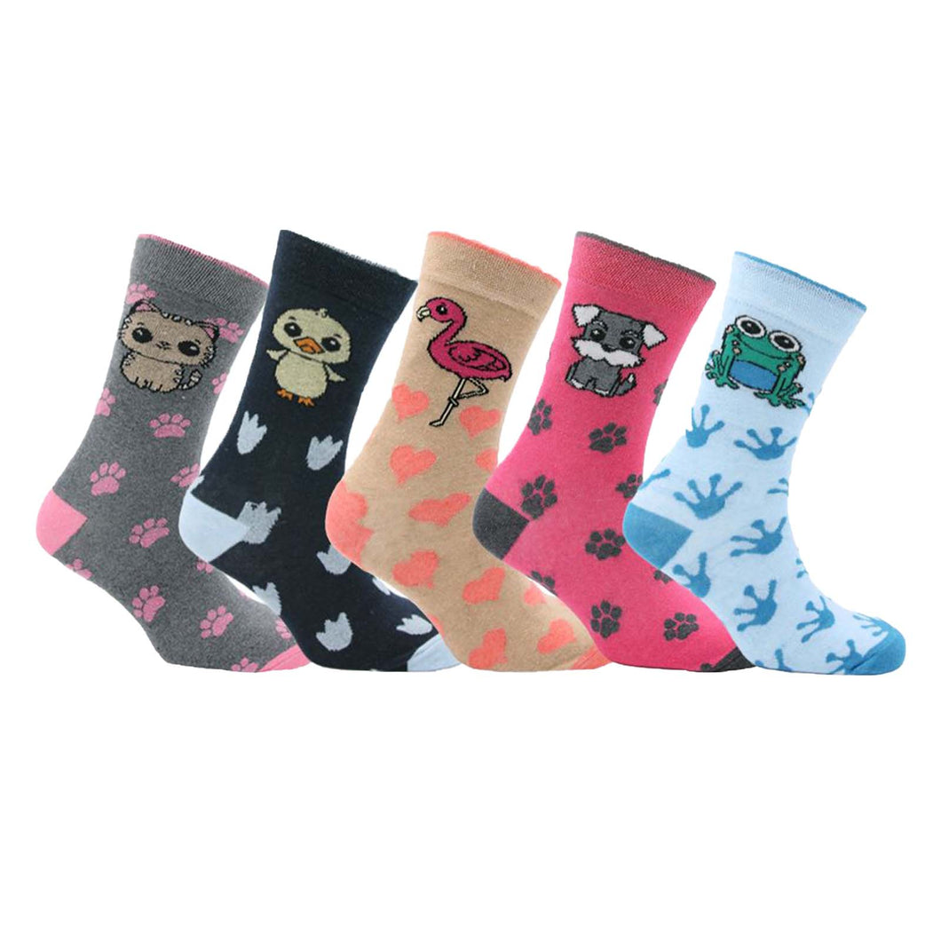 Ladies Fun Animal Socks 5 Pack