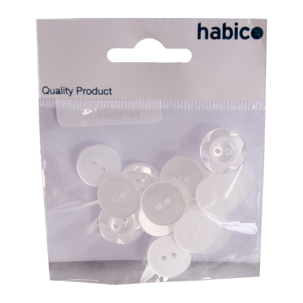 Habico Serrated Edge Buttons 16mm 15pk - White