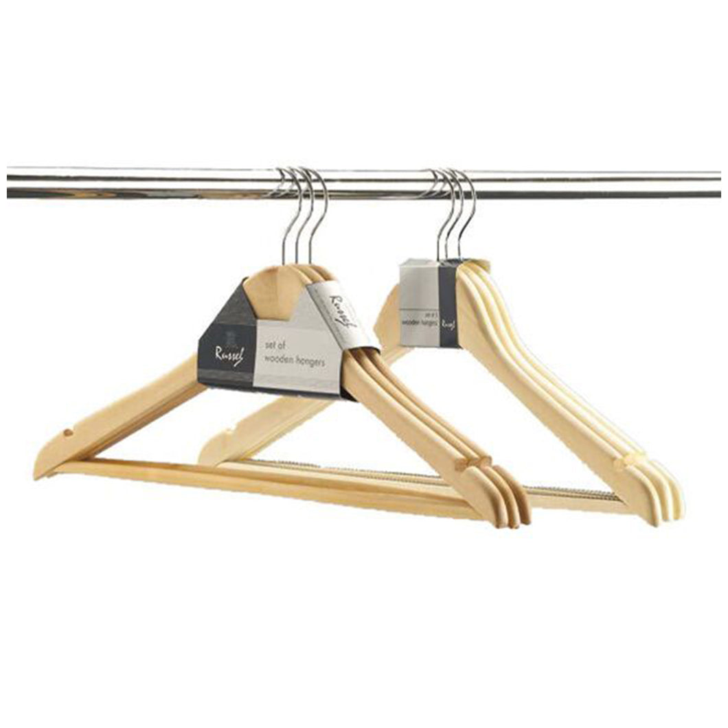 Russel Coat Hangers Wooden Notched 3pk 